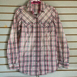 Rock 47 by Wrangler Womens‎ Plaid Western Shirt Rhinestone Studded Long Sleeve M